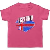 Fussball WM 2022 Fanartikel Baby - Iceland Umriss Vintage - 6/12 Monate - Pink - Fan - BZ02 - Baby T-S