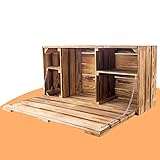 Große geflammte Wand Hängebar mit Integrierter Arbeitsplatte - flambierte Holztruhe Holzkiste Obstkiste Barregal 81x41x31