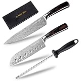Küchenmesser, japanisches Kochmesserset, einschließlich eines 8-Zoll-Kochmessers, eines 7-Zoll-Santoku-Messers und einer Schärfstange, die beste Wahl für Küche und R
