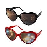 Swetup 2 Stück Heart Effect Glasses Diffraktion Brille, 3D Heart Glasses mit Herz-Effekt, Rave Brille, 3D Brille Beugungsbrille für Musik im Freien Party/Bar/Nachtclub (Rot/Schwarz)