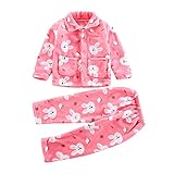 NBAA Kinder Baby Karikatur-Flanell-Heimservice-Anzug Jungen Mädchen Herbst und Winter Warmhalten Flanell Fleece Handtuch Bademantel Bademantel Weicher Pyjama Nachtwäsche Set (1-4 Jahre)