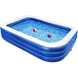 PLIENG Rechteckiges Aufblasbares Planschbecken Familienschwimmbad Sommer Wasserspaß Badewanne Kinder Und Erwachsene Gartenpartys, Einfach Zu Montieren, Blau,210x135x60