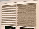 TROYAHOME®️ Doppelrollo Klemmfix Ohne Bohren Duo Rollo Fenster Rollo Easyfix (Wood Braun, 65 x 150 cm ( Stoffbreite 62 cm)