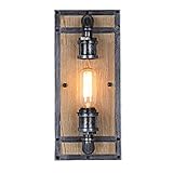 Vintage Industrielle Style Holz Wandleuchte Rustikal Holz Wohnzimmer Wandlampe Metall E27-Fassung Wandbeleuchtung Nachttisch Wandlampe Für Restaurant, Gang, Korridor, Eingang, Bar, Cafe, 17 x 38