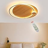 LED-Deckenleuchte Dimmbar mit Fernbedienung Warme und Romantische Schlafzimmer-Deckenlampe Holzmaserung runde Wohnzimmerlampe Moderne Haushaltszimmer Sekundäre Schlafzimmerlampe Decke (Ø64CM)