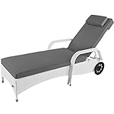 RS Trade 'Toscana XXL' Outdoor Polyrattan Sonnenliege mit Rollen und verstärktem Gestell (bis 160 kg), Lehne 5-Fach verstellbar, Rattan Gartenliege inkl. 7 cm Auflage und Kopfkissen, W