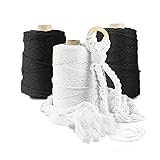 Seiletech.de Premium MAKRAMEE GARN | 300m | 5mm | Schwarz | 100% Baumwolle | Kordel Natur | Baumwollgarn Baumwollseil | DIY Handwerk Dek