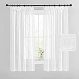 PONY DANCE 2 Stücke Gardinen mit Kräuselband Weiß - Kinderzimmer Vorhang Leinenoptik Gardinen Kurz Fenster Vorhänge Wohnzimmer Gardinen Weiss Halbtransparent, H 145 x B140