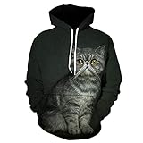 XDJSD Herren Pullover Langarm T-Shirt große Größe Kapuzenpullover Katze 3D Gedruckter Pullover Herren Kapuzenob