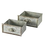CasaJame Zink Pflanztopf Schubladen 2er Set Sortiert grüngrau antik Used Vintage Look Länge 20-22 cm Breite 16-20 cm Höhe 10-11