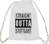 Hip Hop Rap natur Turnbeutel mit Straight Outta Stuttgart Motiv, Größe: onesize,weiß