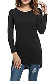 Meaneor Damen Langarm Shirt Basics Shirt Longshirt Tunika Bluse T-Shirt Baumwolle Oberteil Asymmetrisch, Schwarz, EU 36(Herstellergröße: S)