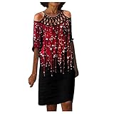 Sommerkleid Damen, Kleider Damen Sommer Kurz, Damen Midikleid Hohlhals Kalte Schulter Kleid Trendy Loose Casual S