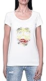 Joker Schädel Damen T-Shirt Weißer Rundhals Leichtes Lässiges Kurzarm Women's White Crew Neck Casual Short Sleeves 3XL