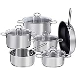 Kopf Topfset Merkur aus Edelstahl - Induktionstöpfe mit Schüttrand, Literskala und Glasdeckel – 6-teilig
