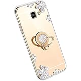 Ysimee Spiegel Hülle kompatibel mit Samsung Galaxy A7 2016 [Ring Holder], Dünne Handyhülle Samsung A7 2016 Bling Glitzer Diamant Hülle mit 360 Grad Ständer Kratzfest Stoßdämpfend Schutzhülle, G