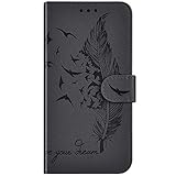 Hpory Kompatibel mit Galaxy A8 2018 Hülle, Samsung Galaxy A8 2018 Handyhülle Retro Muster PU Leder Klapphülle mit Kartenfächer Geldbörse Wallet Case Flip Cover Schutzhülle Etui Tasche - Feder G