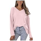 Damen Herbsthemd Casual Soild Langarm Pullover Tops Mode V-Ausschnitt Tunika Sweatshirts Leichte Sportb