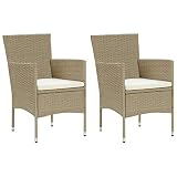vidaXL 2X Garten Essstuhl Gartensessel Gartenstuhl Sessel Stuhl Rattanstuhl Gartenmöbel Stühle Balkonstuhl Terrassenstuhl Poly Rattan Beig