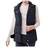 SNKSDGM Damen Mantel Weste Daunenweste Kapuze Steppweste Winter Warme Oversized Jacke Damenwesten Frauen Einfarbige Elegant Damenwesten Verdicken Steppjacke Mit T