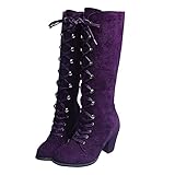 Dasongff Stiefeletten Damen mit Absatz,Frauen Warme Einfarbig Winterstiefel Retro Niedriger Outdoor Wanderschuhe Schnürstiefelb Spitzschuhe 2021 Mode Party Damenschuhe Winter Herb
