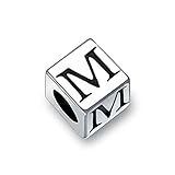 Blockbuchstabe m Alphabet Initial Charm Perle für Frauen für Teenager 925 Sterling Silber für europäisches Armb