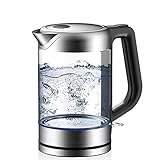 DZX Schnellkochender Wasserkocher,Glas-Wasserkocher,Umweltfreundlicher LED-beleuchteter Wasserkocher,Bpa-freier kabelloser Wasserkocher mit Edelstahl-Innendeckel und -Boden,Automatische Abschaltung