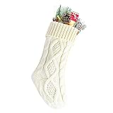 Meiwash Weihnachtssocken Deko Weihnachten Strumpf Weihnachtssocke Kabel Gestrickt Strumpf Burgund Stricken Größe Personalisiert Weihnachtsstrümpfe Geschenk Dekorationen (46cm, Weiß)