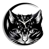 Wanduhr mit Katzengesicht, 3D-Vinyl, Schallplatte, leise, 30 cm, zum Selbermachen, Vintage-Kunst-Dekoration für Wohnzimmer,