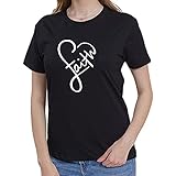 Casual T-Shirt Kurzarm Glauben Druck Druck Damen Sommer Rundhalsausschnitt Einfarbig Top_5XL