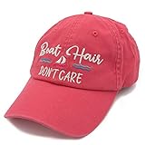 Lifecraft Baseballkappe mit Aufschrift 'Boat Hair Don't Care', bestickt, gewaschen, Used-Look, Denim, verstellbar, Baumwolle - Pink - M/L