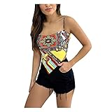 TUDUZ Damen Sommer Ärmelloses Tee Bow Bandage Tops Mode Strap Bluse T-Shirt Oberteil(Mehrfarbig-,XL)