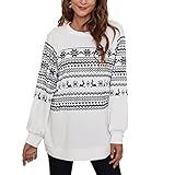 Herbst Und Winter Casual Fashion Damen Rundhals Weihnachtsdruck NäHte Langarm Lose Strickpullover Pullover Mittellanges T-Shirt Top D