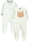 Simple Joys by Carter's Neutral 2-Pack Cotton Footed Sleep Play Infant-and-Toddler-Bodysuit-Footies, Weiß, Bär/Streifen, Frühchen, 2er-Pack