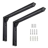 Pxzybd Industrie Regalträger 2 Stück,Regalwinkel Schwarz,Regalhalterung Rustikal,Regalhalter Für Wände,L-Regal Unterstützung,Regalkonsolen Für DIY,Tablarträger Mit Schrauben,Black-15×10cm(5.9×3.9in)