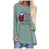 Overdose Damen Sweatshirts Casual Loose Hemd Unregelmäßiger Saum T Shirts Rundhals Tunika Lange Ärmel Bluse Weihnachtsdruck Tops Fashion Ob