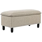 HOMCOM Sitzbank Polsterbank mit Stauraum Truhenbank Polyester Eukalyptusholz Beige 99 x 48 x 48