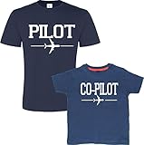 Edward Sinclair Vatertag T-Shirt Set für Vater und Sohn 'Pilot und Co-Pilot' Gr. Small, navy