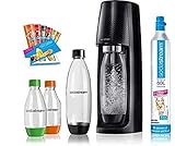 SodaStream Easy Wassersprudler-Set Vorteilspack mit CO2- Zylinder, 2x 1 L PET-Flasche, 2x 0,5 L PET-Flasche, 6x Sirupproben, schw