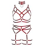 Ganzkörpergeschirr BH Plus Size Damen Dessous Set Punk Gothic Strumpfband Gürtel Brustgurt Festival Rave, weinrot, Einheitsgröß