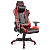 Gaming-Stuhl, PU-Leder-Büro-Schreibtisch-Stuhl mit hoher Rückenlehne Verstellbare Video-Gaming-Stühle, Drehbarer Racing-Stuhl mit Armlehne Lendenkissen Liegestuhl,Schwarz-R