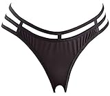 ORION Ouvert-String - verführerischer Mini-String für Frauen, mit Öffnung im Schritt und drei Stretch-Bändern, high waisted, schwarz (L/XL)