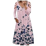 BAIGEE Blusenkleid Damen Langarm V-Ausschnitt Kalte Schulter Reißverschluss Elegantes Boho Kleid Sommerkleid Cocktailkleid Herbst Tunikakleid Winterkleid V-Ausschnitt Hemdkleid Kleider Abendk