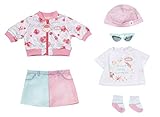 Zapf Creation 705957 Baby Annabell Deluxe Frühling 43 cm - Puppenkleidung Set bestehend aus rosa Puppenjacke, Rock, Mütze, weißem Shirt, Sonnenbrille und Sock