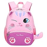 Tokeya Schule Kinderrucksack Kinder Rucksack für Mädchen, Kindergarten Wandern Schultasche Niedlich Tier Schulrucksäcke Rosa Katze Tagesrucksack, 1-6 J