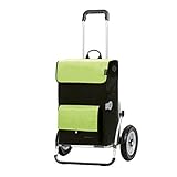 Andersen Einkaufstrolley Royal XXL klappbar mit luftbereiftem Kugellagerrad 25 cm und 45 Liter Einkaufstasche Asta schwarz/grün mit Kü