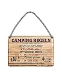 helges-shop Camping Regeln - witziges Retro Deko Metallschild mit Kordel und Saugnapf - Dekoration Wohnwagen Wohnmobil Camper Caravan Campingwagen Reisemobil - Geschenkidee für Camper - 18x12