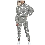 Cerlemi Sport Set Damen Sportanzug Jogginganzug Trainingsanzug Sweatshirt Pullover Top + Lange Hose Sportbekleidung Langarm Mode Freizeithose Anzug Freizeitbekleidung O