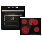 Gorenje Einbaubackofen-Set OptiBake Black Steam Set / 77L / Heißluft/AquaClean/GentleClose & Open/AirFry/Pizzamode 300°C/PerfectGrill/Glaskeramik-Kochfeld/schw