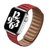 FEFD Leder Gliederband für Apple Watch Band 44mm 40mm 45mm 41mm 38mm 42mm original Magnetic Loop Armband Serie 3 5 4 6 SE 7 Uhrenarmbänder (Color : Red, Size : 42mm or 44mm)